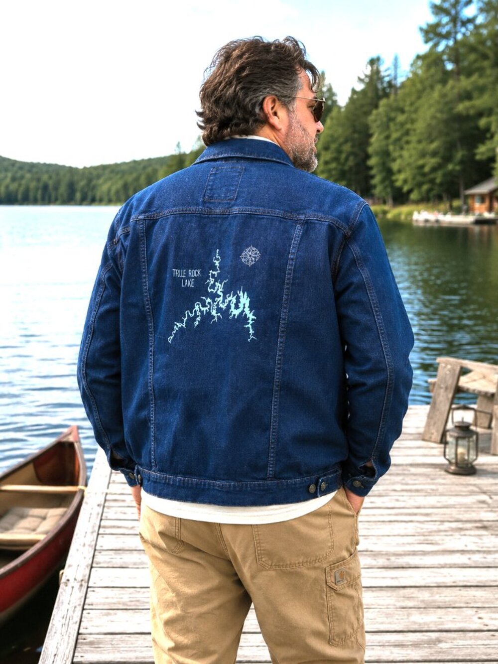 Table Rock Lake Hand Painted Jean Jacket w/ TRL Map Denim Coat Plus Size 2X